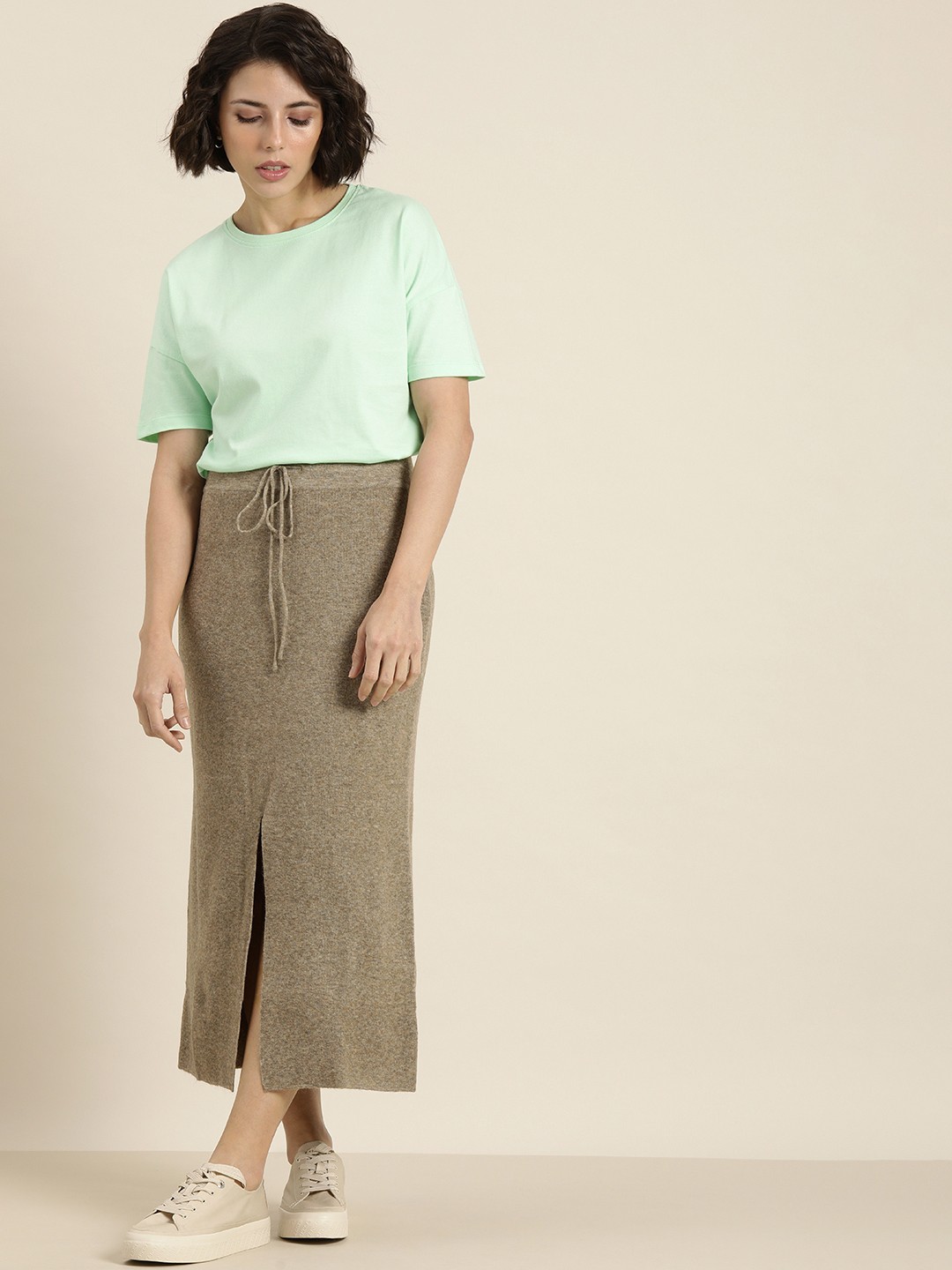 

ether Women Sea Green Solid Round-Neck Drop-Shoulder Pure Cotton Regular Top