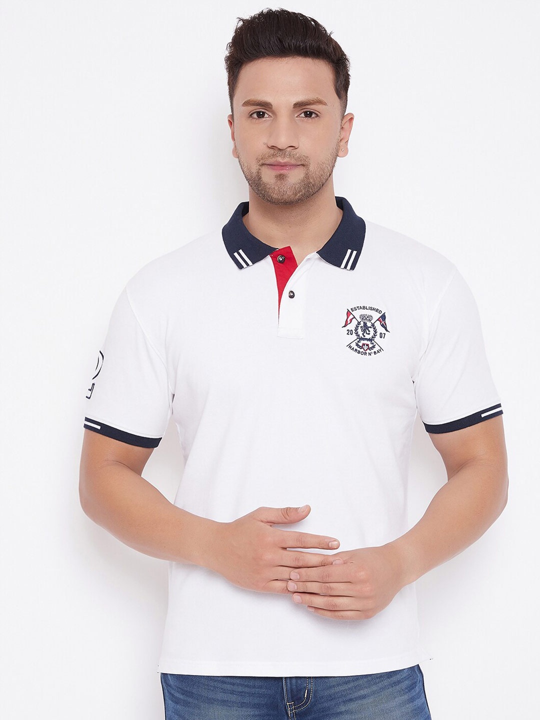 

HARBOR N BAY Men White Polo Collar T-shirt