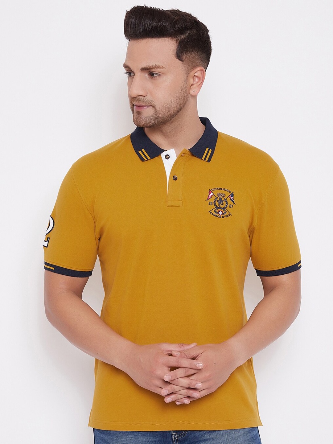 

HARBOR N BAY Men Mustard Yellow Polo Collar T-shirt