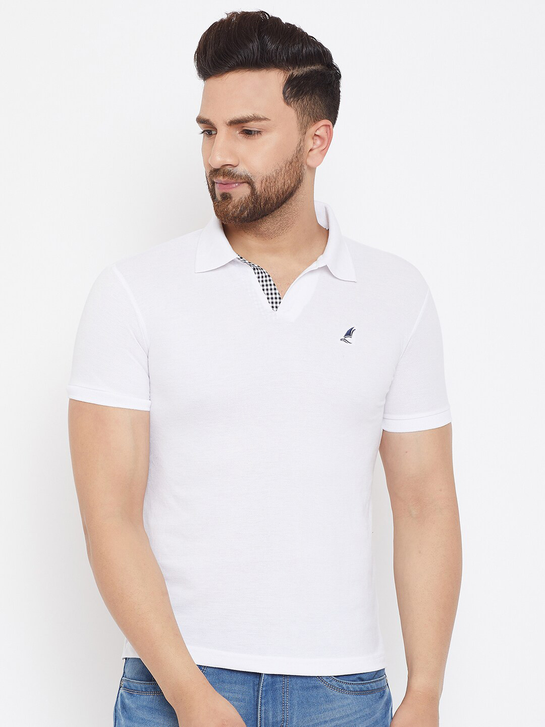 

HARBOR N BAY Men White Polo Collar T-shirt