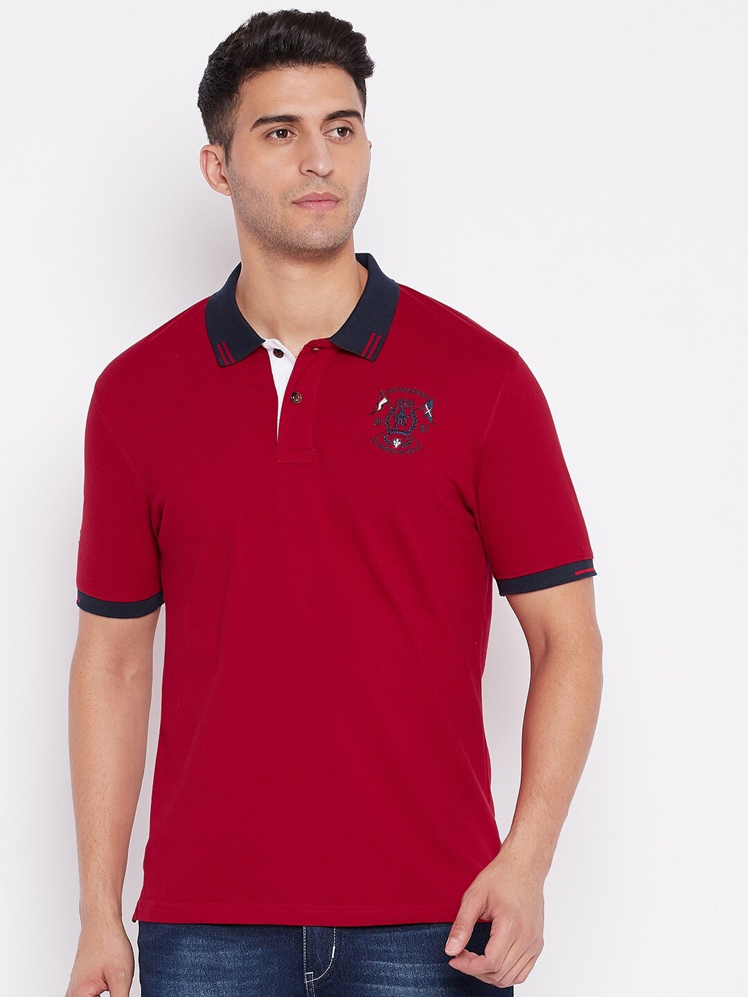 

HARBOR N BAY Men Red Polo Collar T-shirt