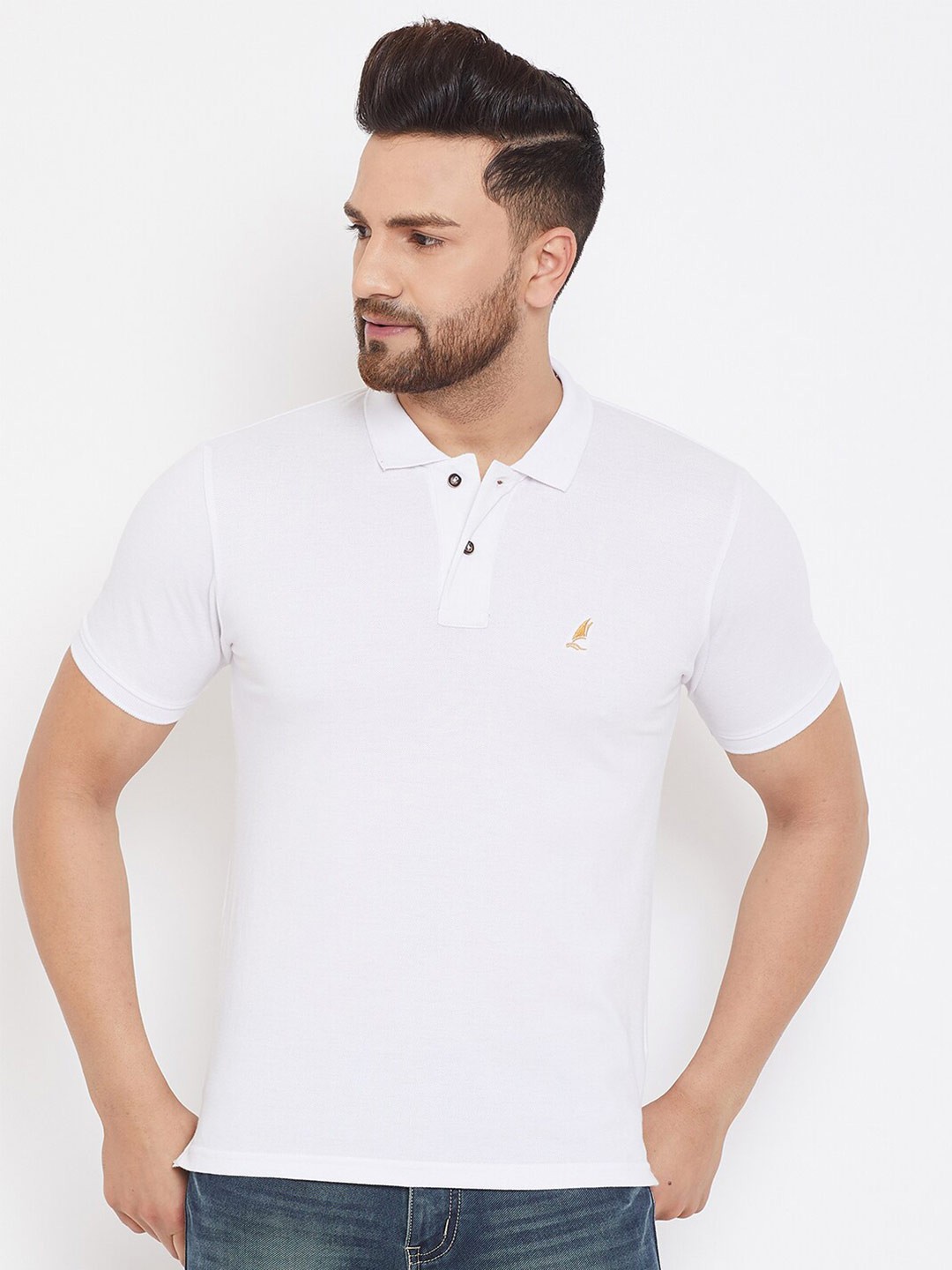 

HARBOR N BAY Men White Solid Polo Collar Cotton T-shirt