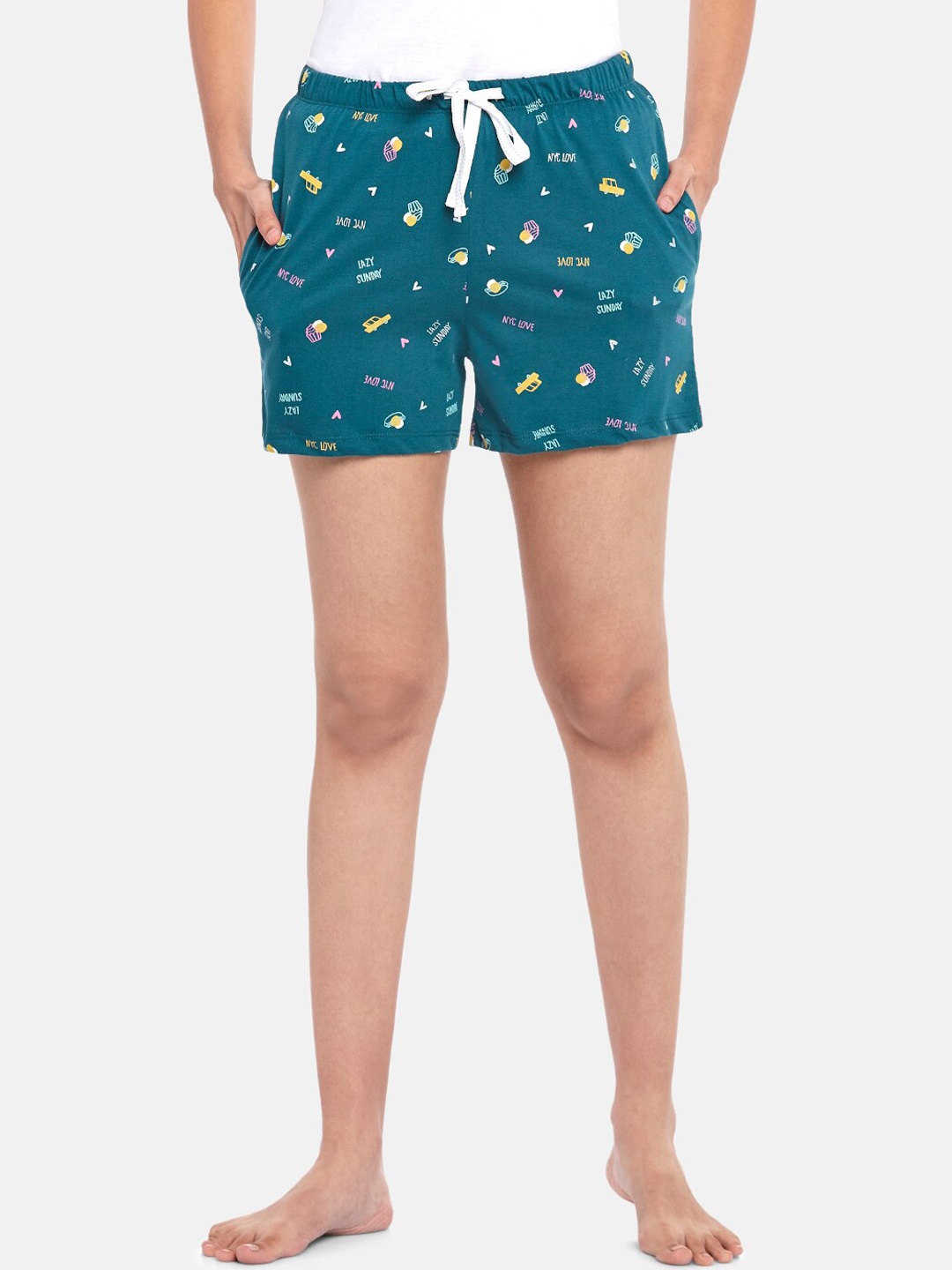

Dreamz by Pantaloons Women Navy Blue Conversational Printed Lounge shorts
