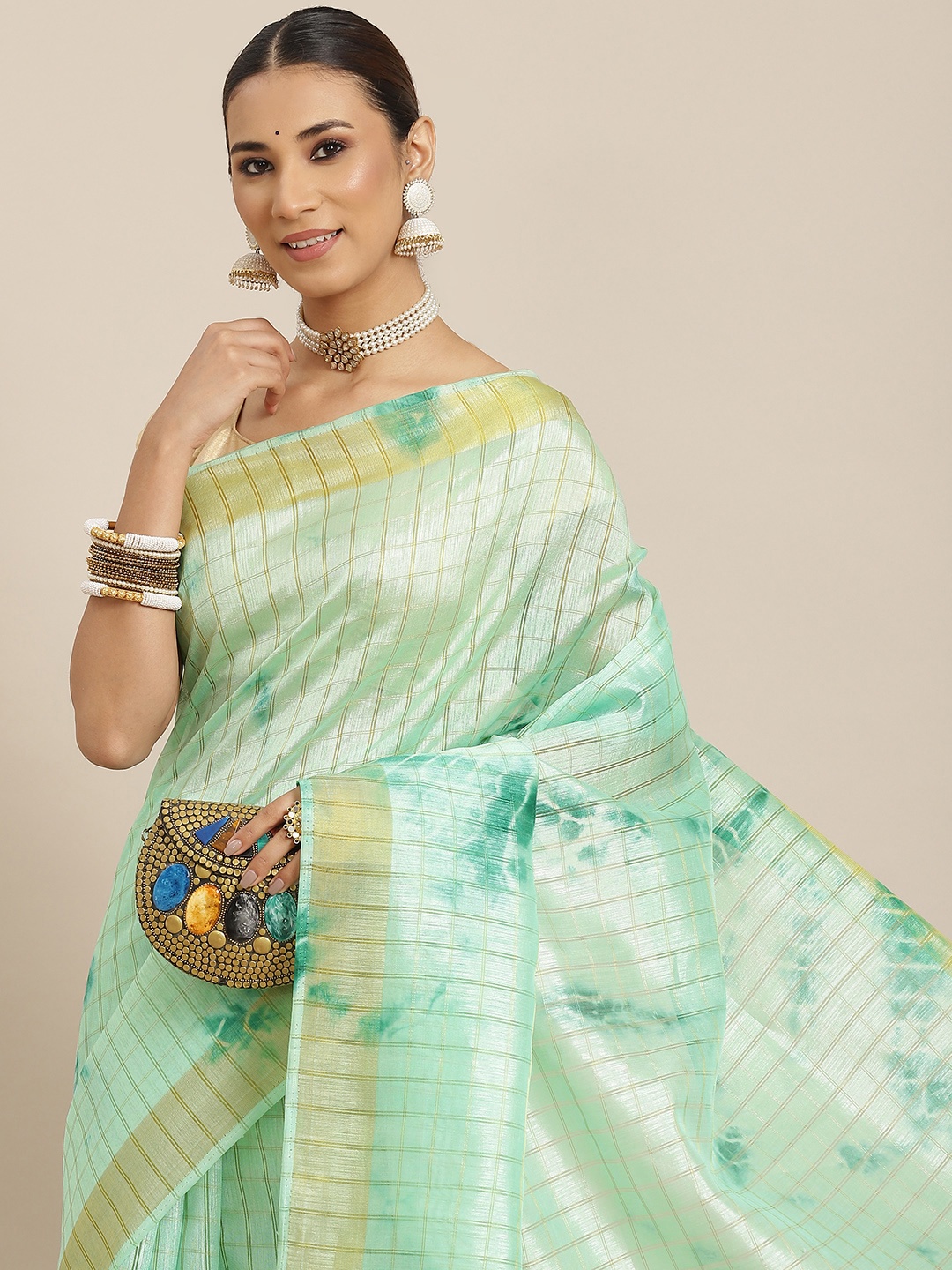 

Havida Sarees Blue & Golden Tie and Dye Zari Art Silk Saree