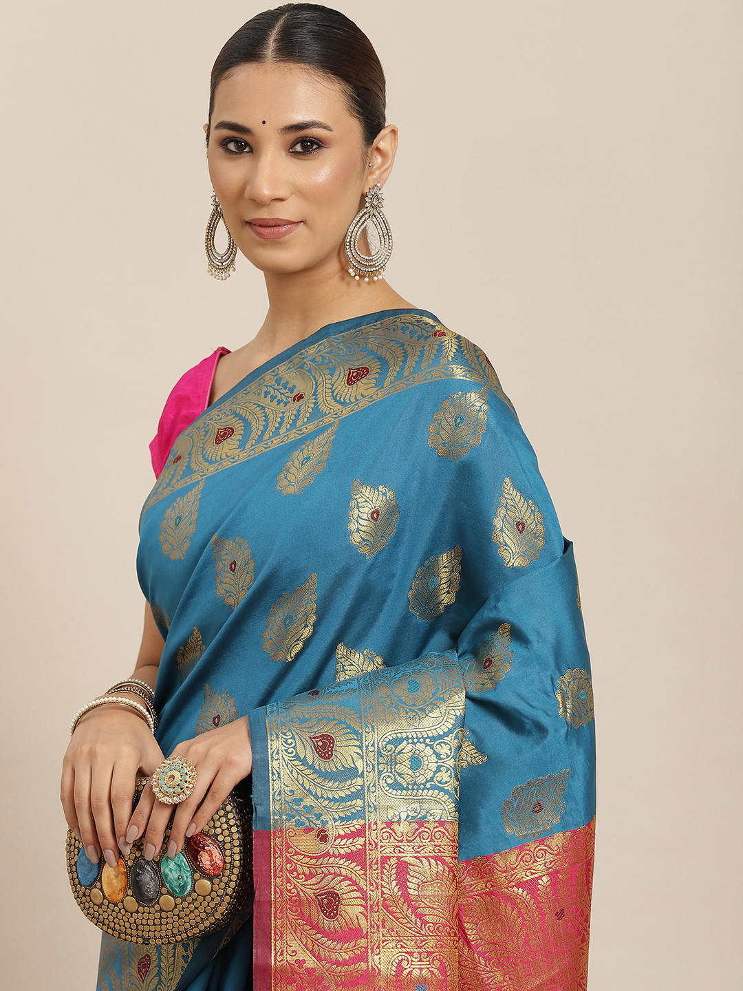 

Havida Sarees Teal Blue & Golden Woven Design Banarasi Saree