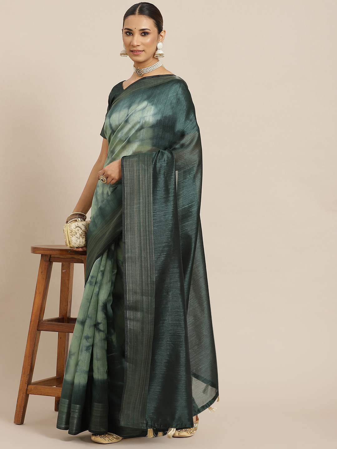 

Havida Sarees Teal Green Woven Design Zari Border Art Silk Saree with Blouse Piece