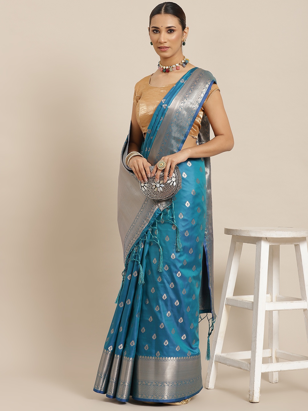 

Havida Sarees Teal Blue & Golden Woven Design Banarasi Saree
