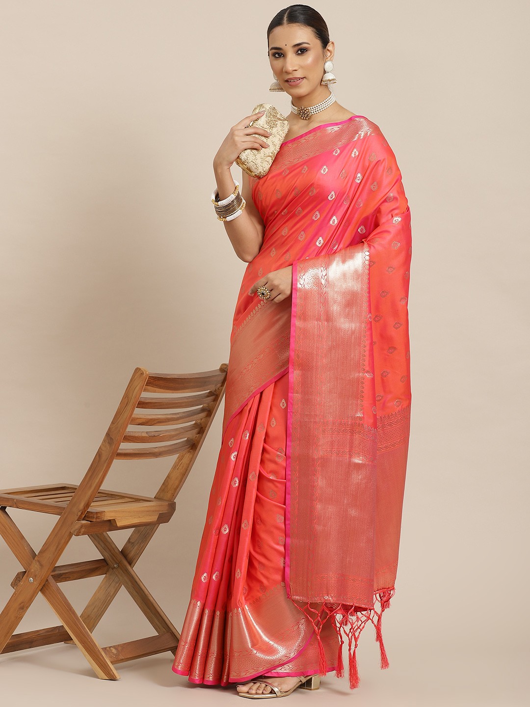 

Havida Sarees Pink Woven Design Zari Banarasi Saree