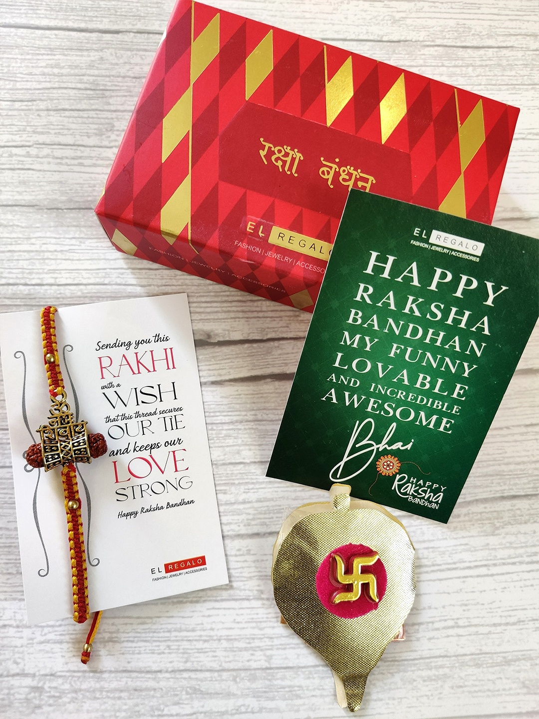 

EL REGALO Men Om Namah Shivaya Kada Rakshabandhan Combo with Greeting Card Roli Chawal, Gold