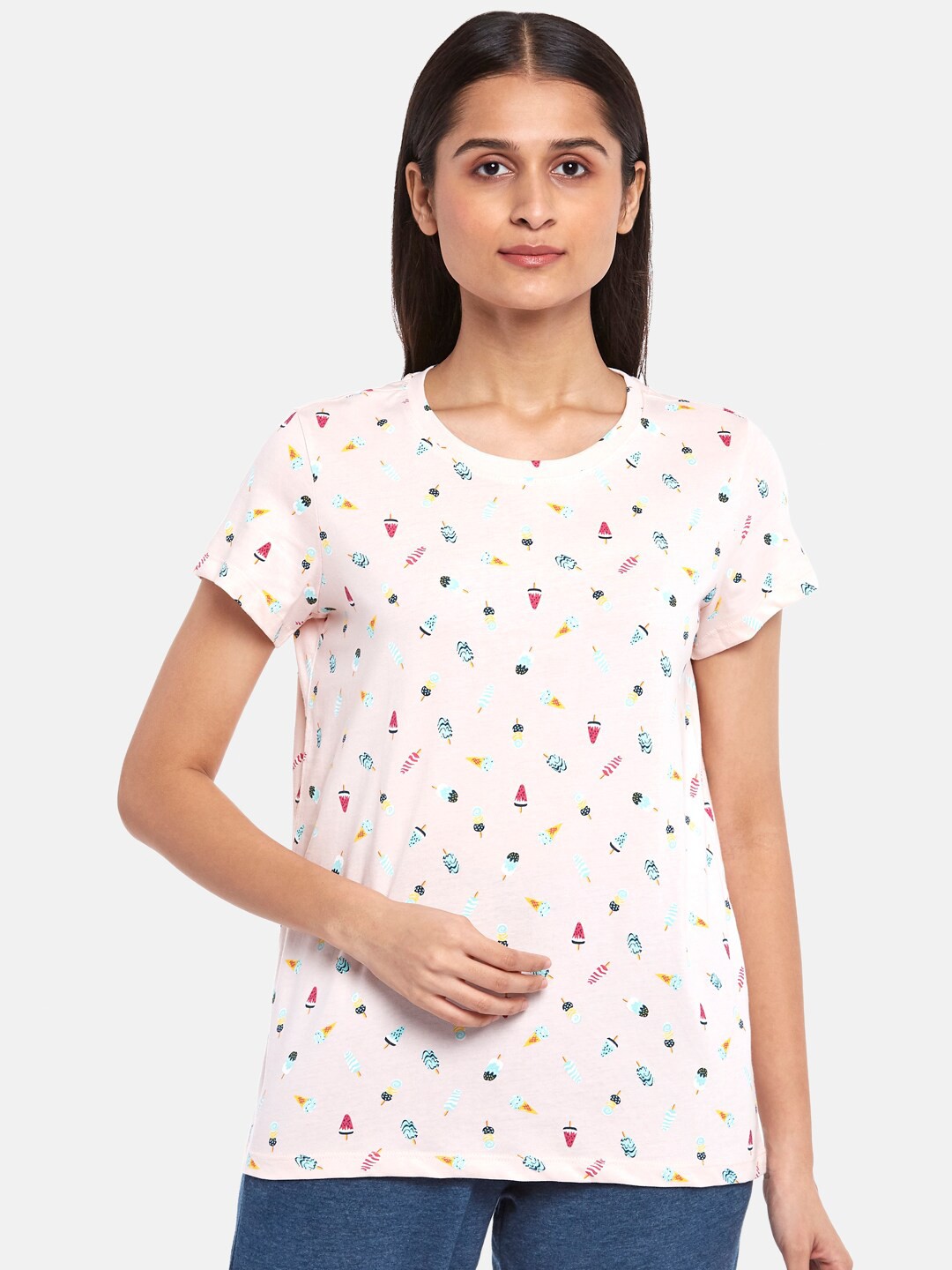 

Dreamz by Pantaloons Pink Printed Cotton Lounge T-shirt