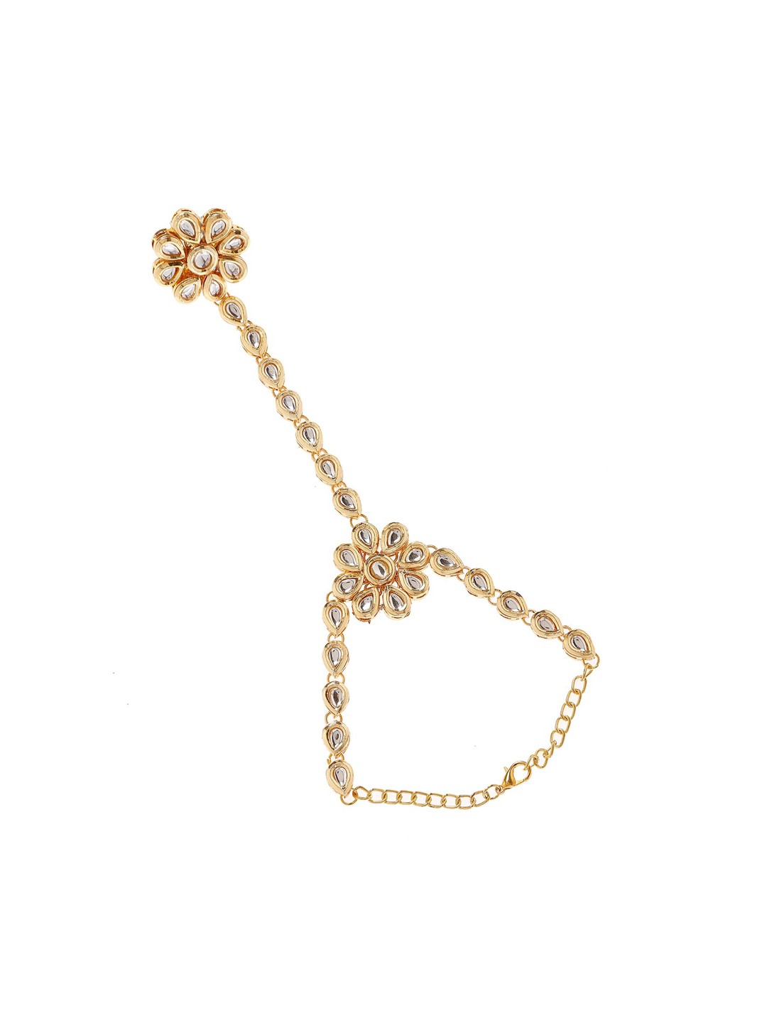 

Bamboo Tree Jewels Women Set of 2 Kundan Gold-Plated Ring Bracelet