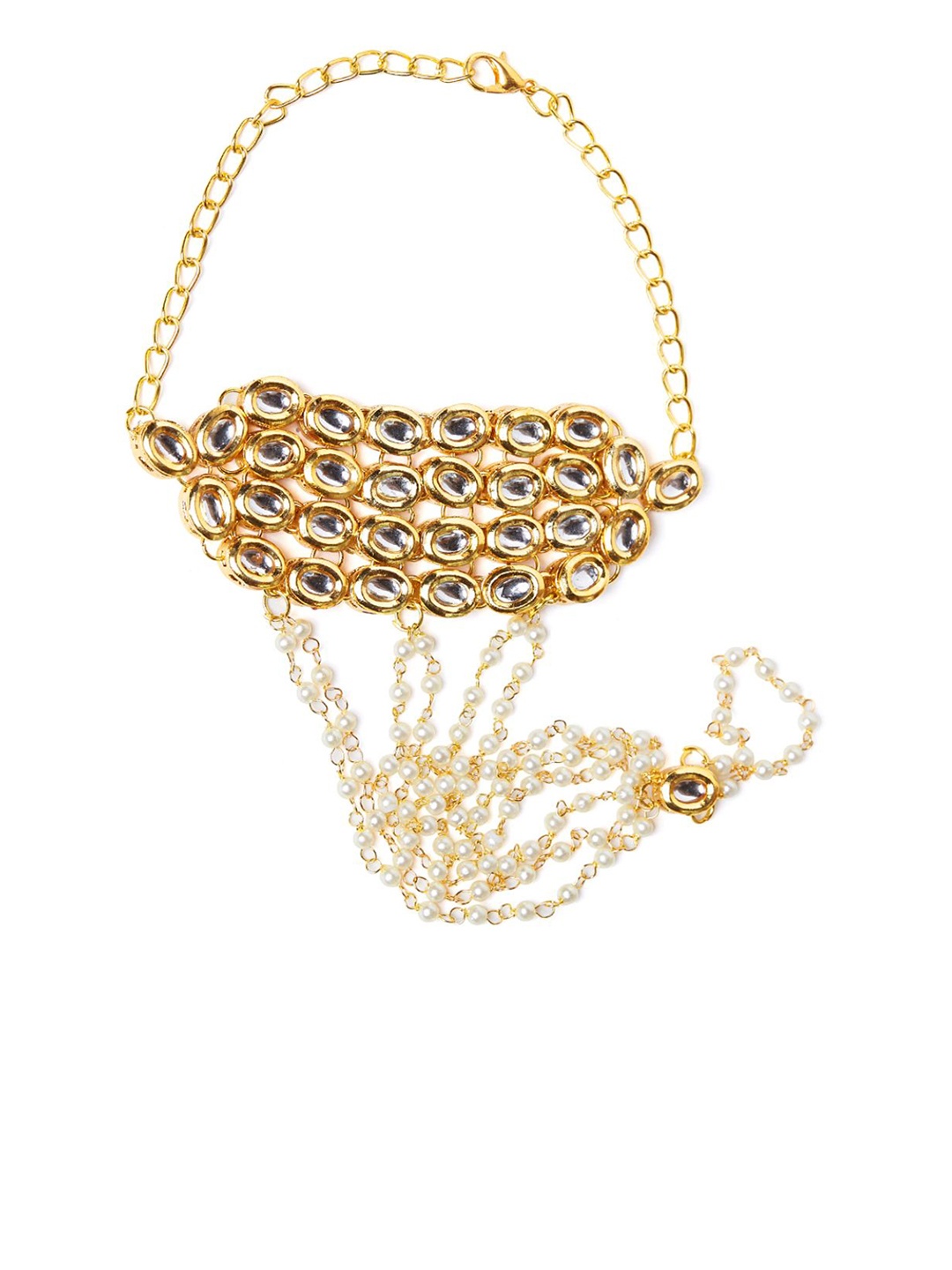 

Bamboo Tree Jewels Women Gold-Toned Kundan Gold-Plated Ring Bracelet