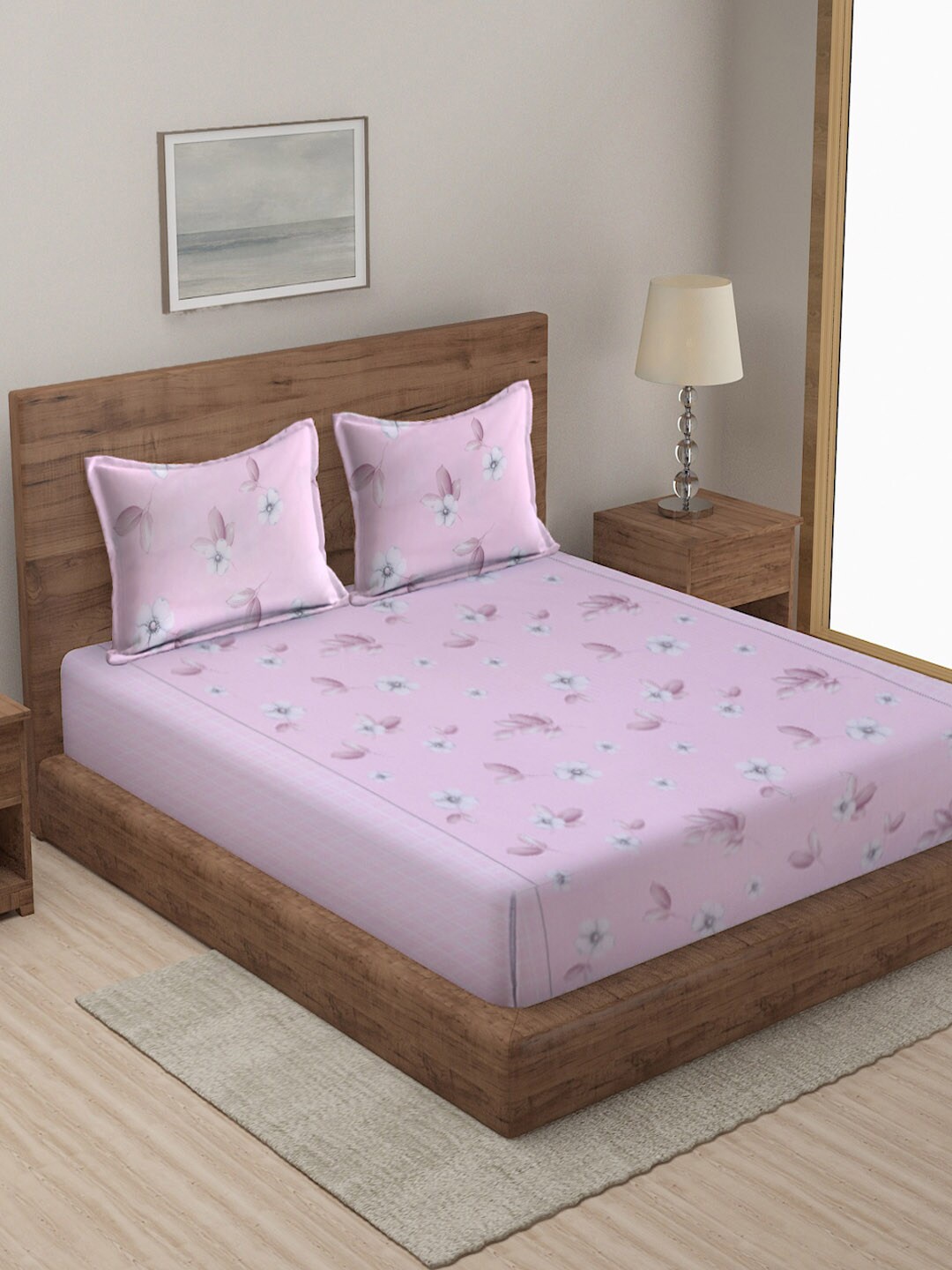 

KLOTTHE Pink Pure Cotton 300 TC Super King Size Double Bedsheet with 2 Pillow Covers