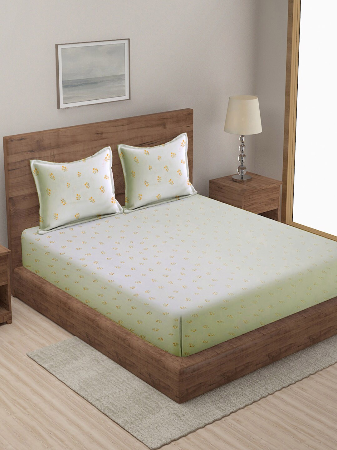 

KLOTTHE White Floral 300 TC Super King Double Bedsheet with 2 Pillow Covers