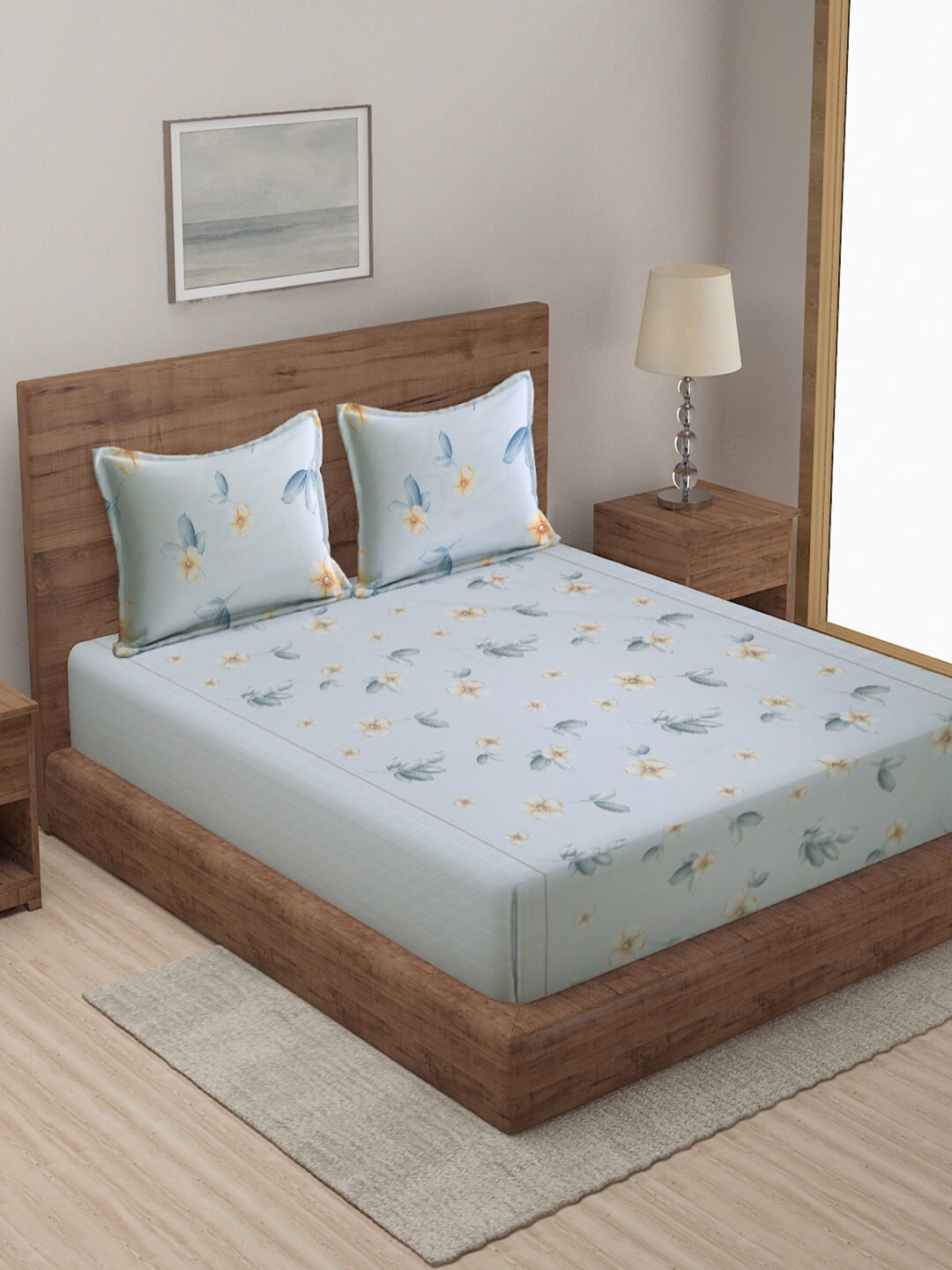 

KLOTTHE Grey & Beige Floral Pure Cotton 300 TC King Double Bedsheet With 2 Pillow Covers