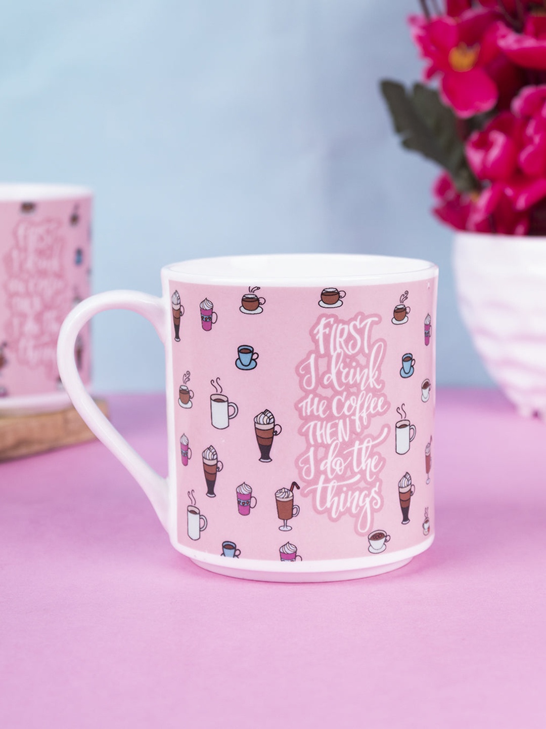 

MARKET99 Pink Text or Slogans Printed Ceramic Glossy Mugs Set of Cups and Mugs