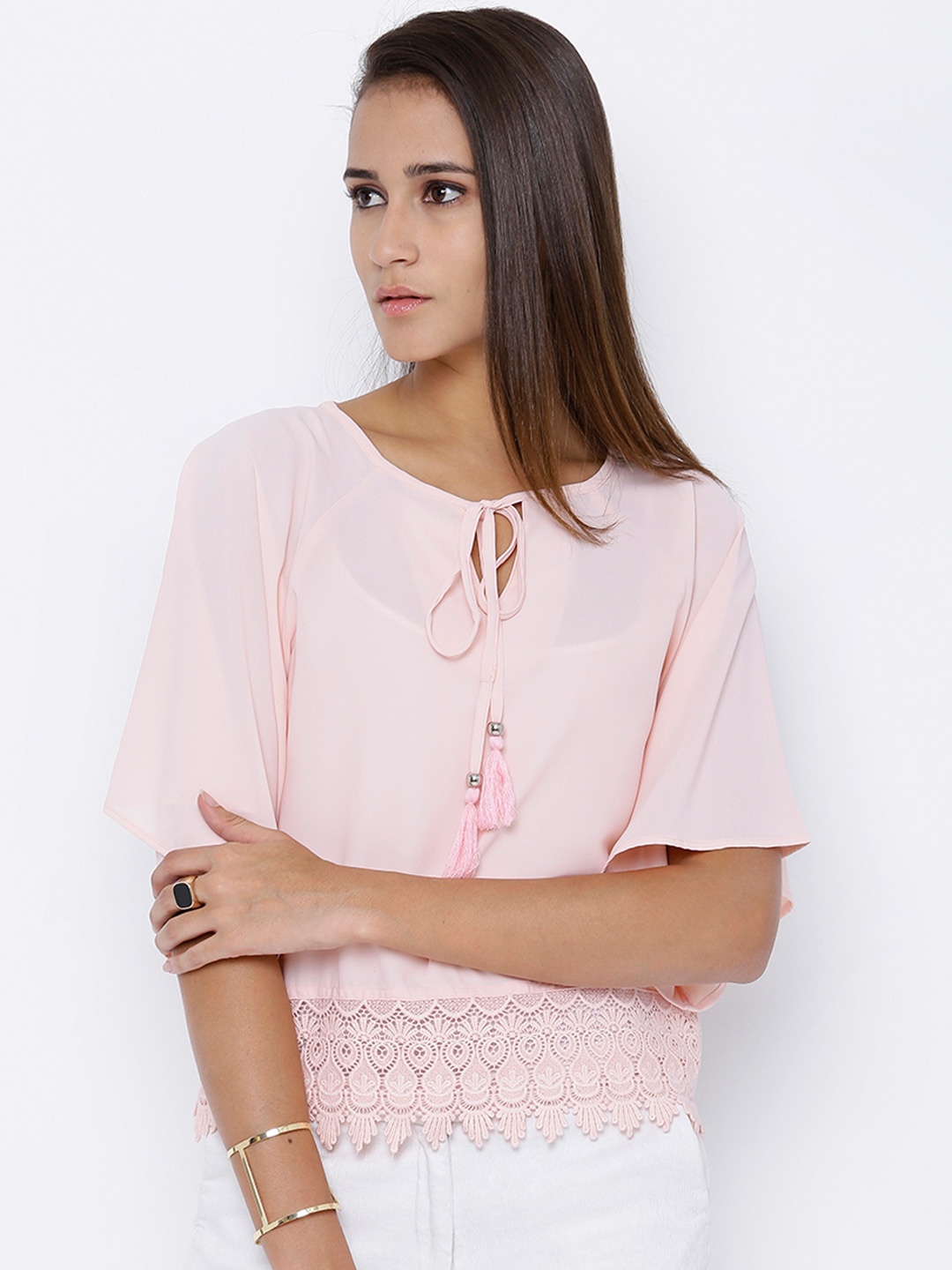 

Tokyo Talkies Pink Semi-Sheer Top