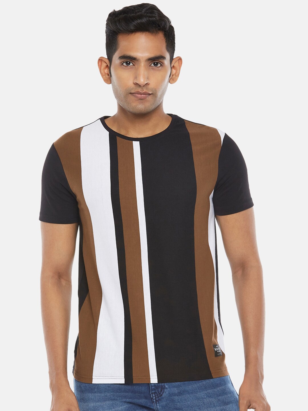 

Pantaloons Junior Boys Black & Brown Striped T-shirt