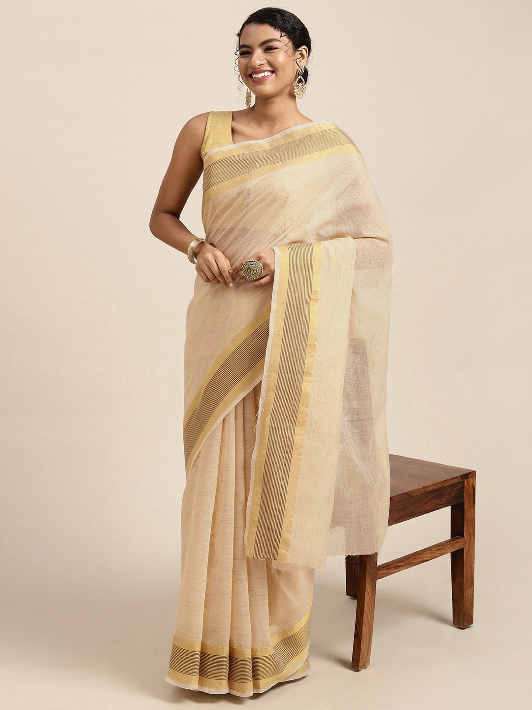 

KALINI Women Beige Sarees