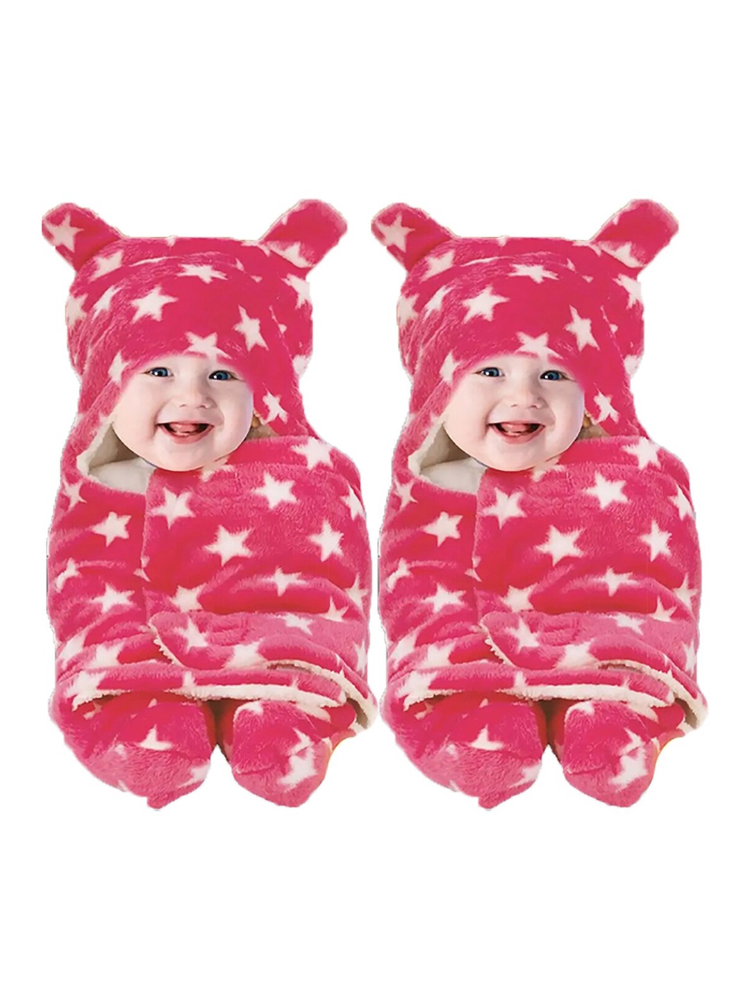 

BeyBee Red & White Set of 2 Geometric Fleece Heavy Winter 553 GSM Double Bed Blanket