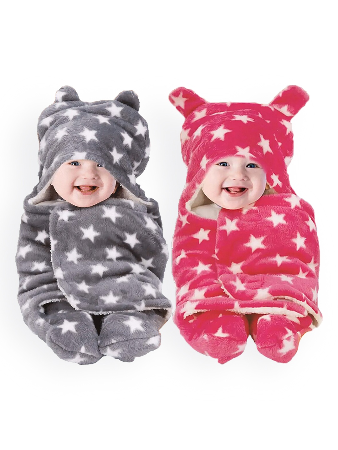 

BeyBee Grey & Red Set of 2 Geometric Fleece Heavy Winter 553 GSM Double Bed Blanket