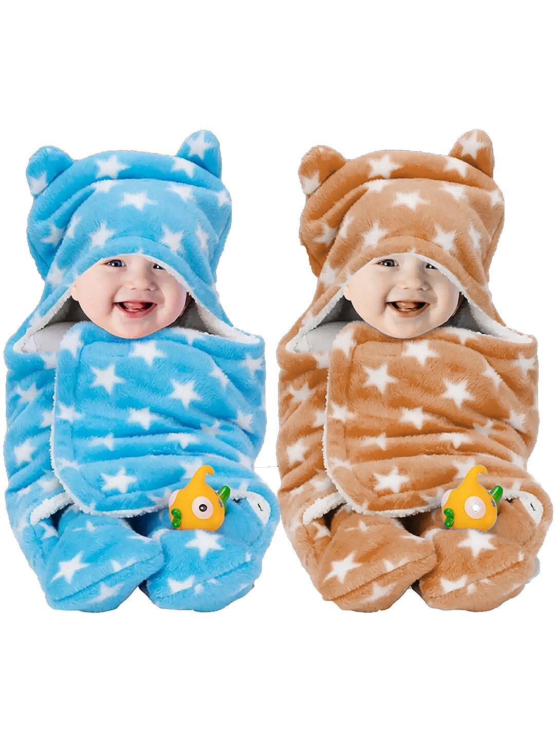

BeyBee Blue & Brown Set of 2 Geometric Fleece Heavy Winter 553 GSM Double Bed Blanket