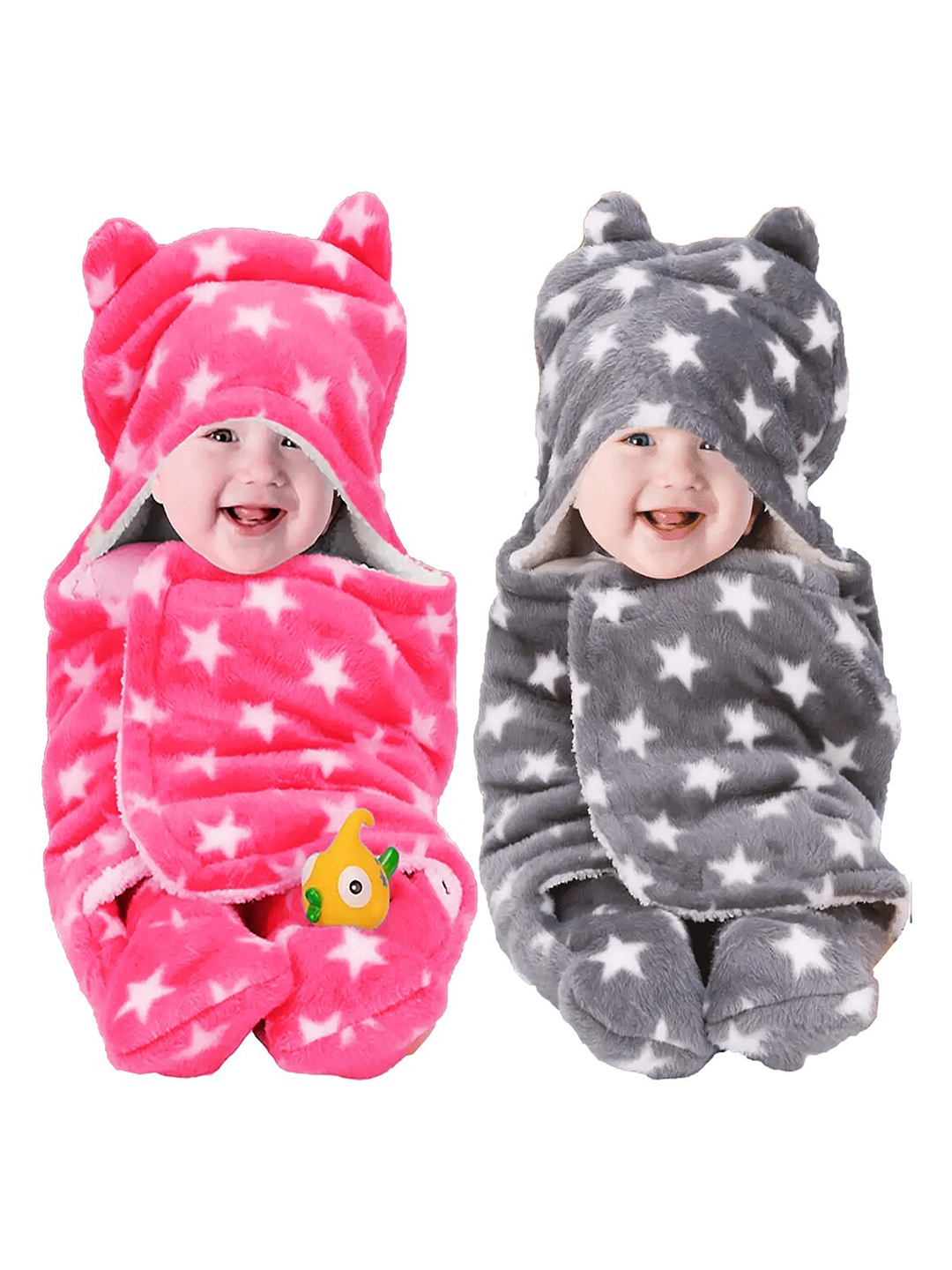 

BeyBee Pink & Grey Set of 2 Geometric Fleece Heavy Winter 553 GSM Double Bed Blanket