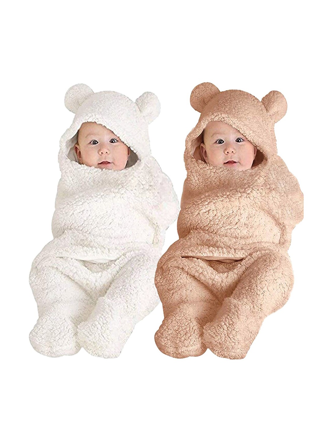 

BeyBee Pack of 2 Cream & Brown Fleece Heavy Winter 553 GSM Double Bed Blanket