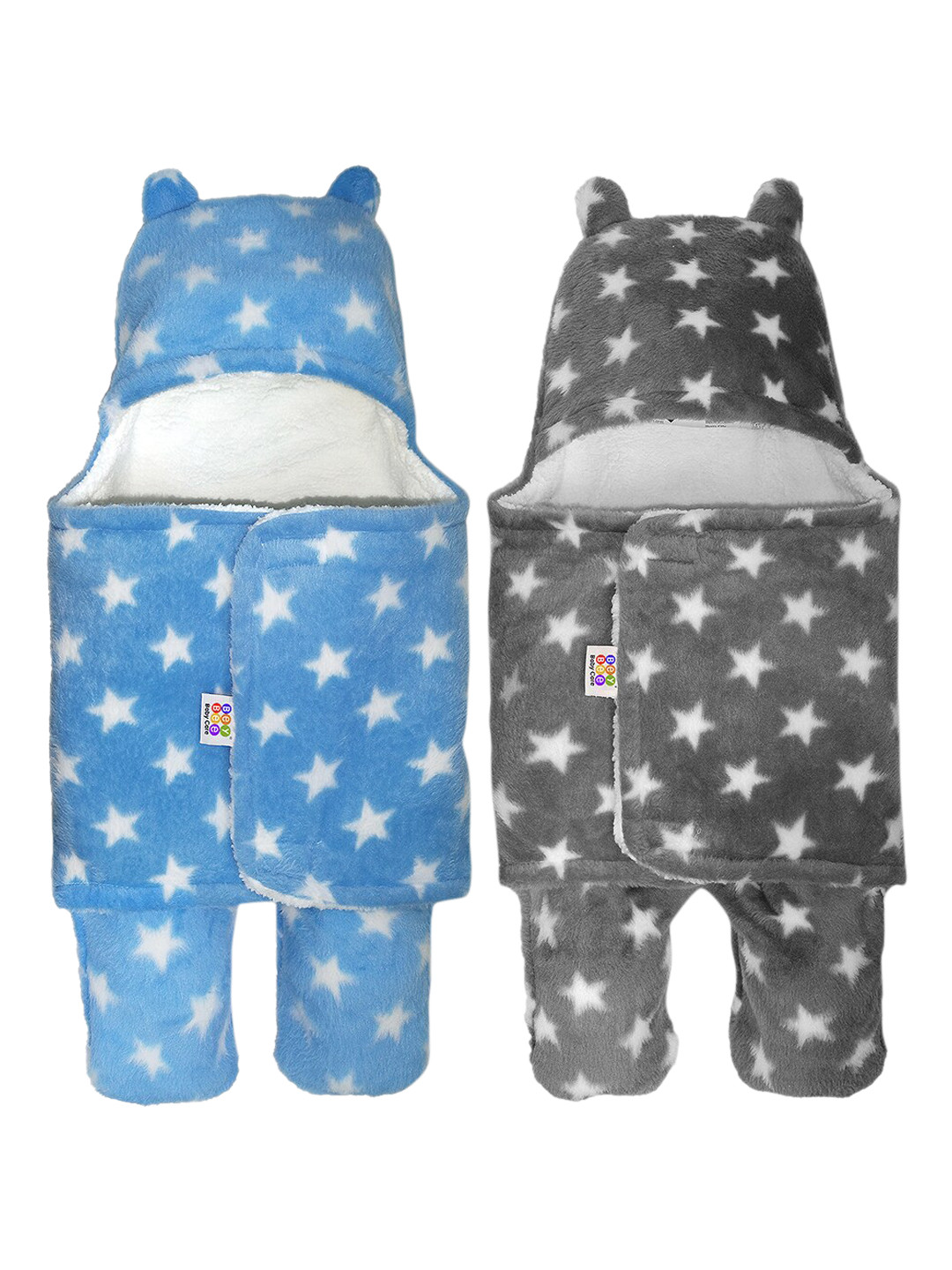 

BeyBee Pack Of 2 Blue & Grey Geometric Fleece Heavy Winter 553 GSM Double Bed Blanket
