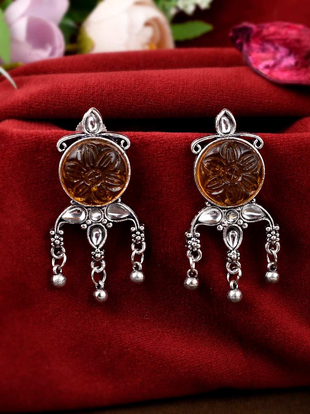 

Silvermerc Designs Silver-Plated & Brown Oxidised Contemporary Drop Earrings