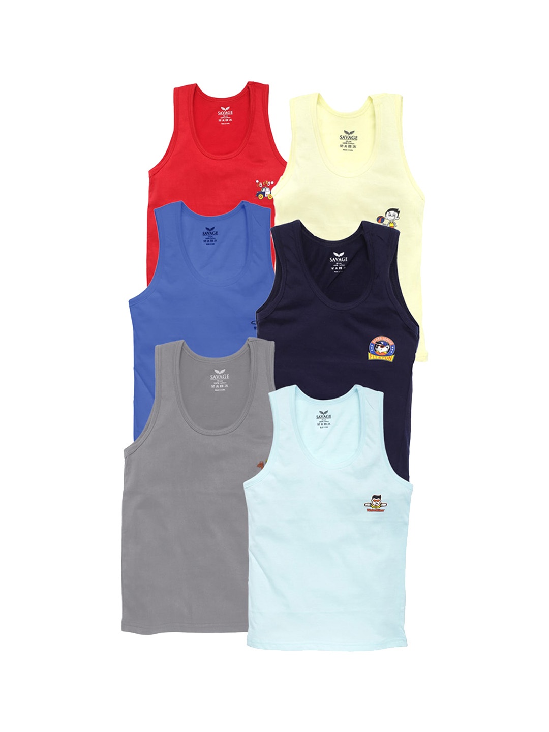 

SAVAGE Boys Pack Of 6 Assorted Cotton Innerwear Vests