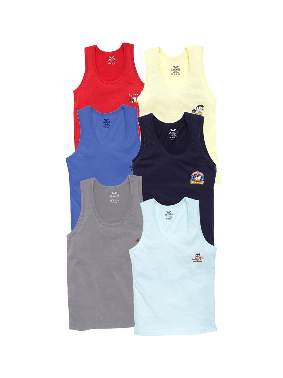 

SAVAGE Boys Pack Of 6 Assorted Cotton Innerwear Vests