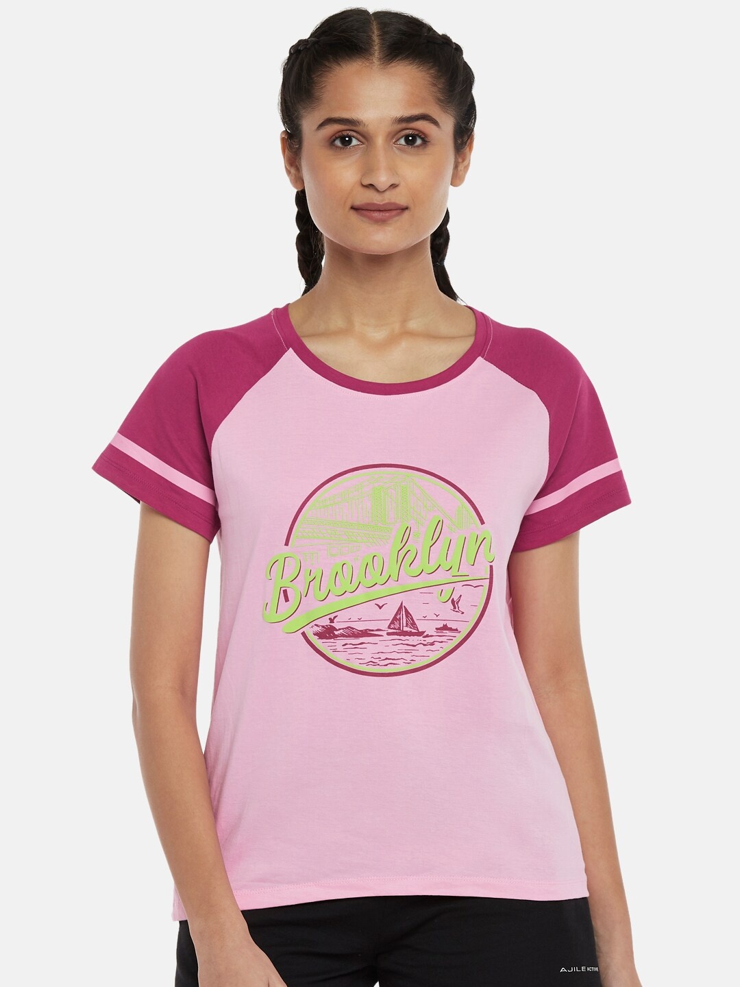 

Ajile by Pantaloons Women Pink Printed Slim Fit T-shirt