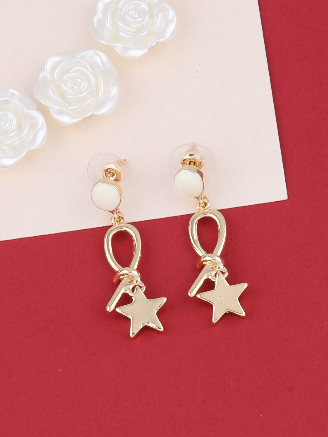 

Silver Shine Gold-Toned Contemporary Drop Earrings