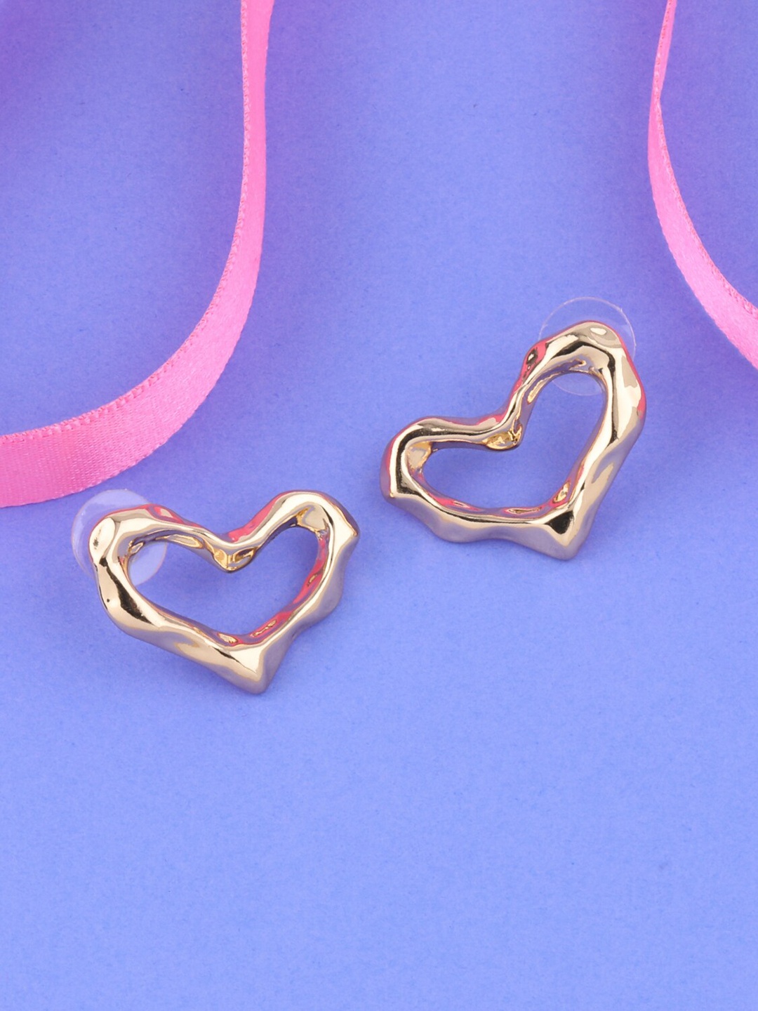 

Silver Shine Gold-Toned Heart Shaped Studs Earrings