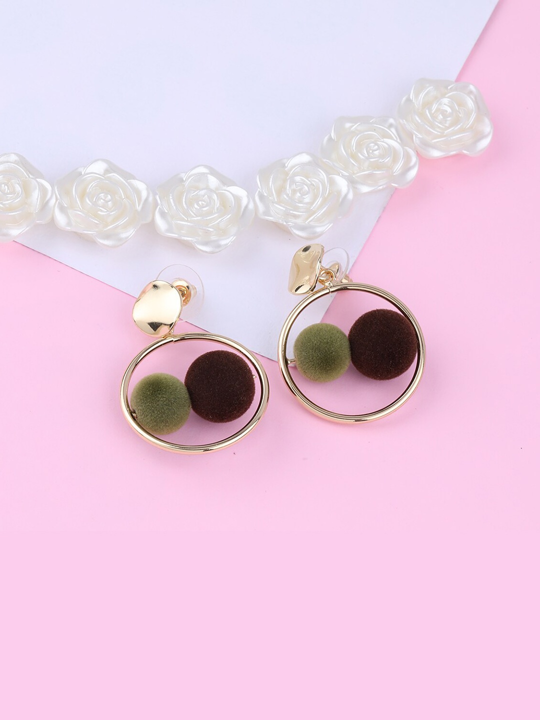 

Silver Shine Brown & Olive Green Circular Drop Earrings