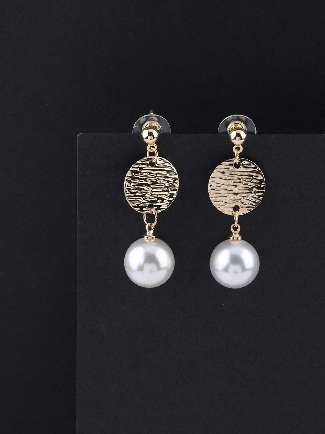 

Silver Shine Gold-Toned & White Contemporary Drop Earrings