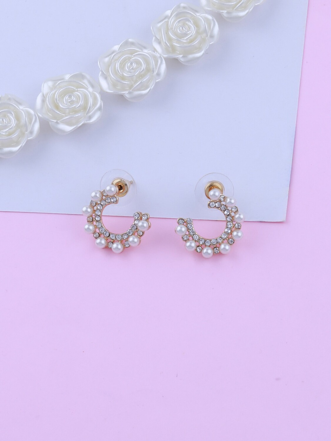 

Silver Shine Gold-Toned Contemporary Half Hoop Earrings