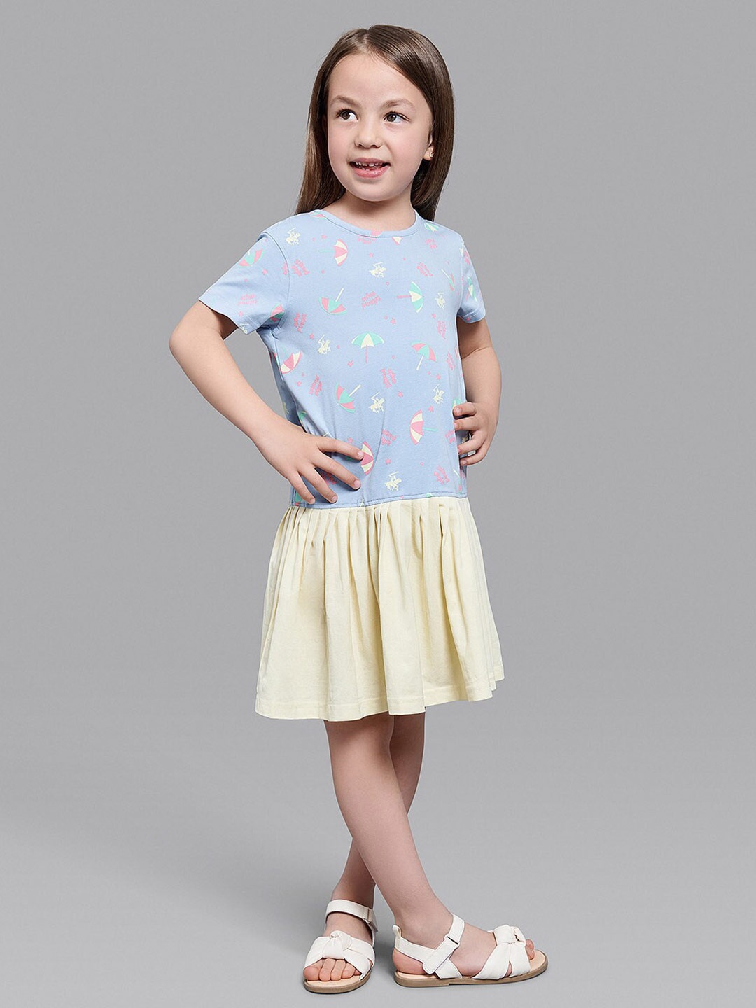 

Beverly Hills Polo Club Blue & Yellow Tropical Cotton Drop-Waist Dress