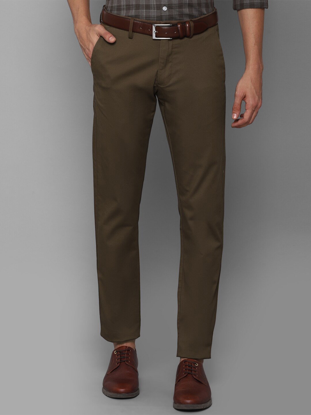 

Allen Solly Men Olive Green Slim Fit Solid Trousers