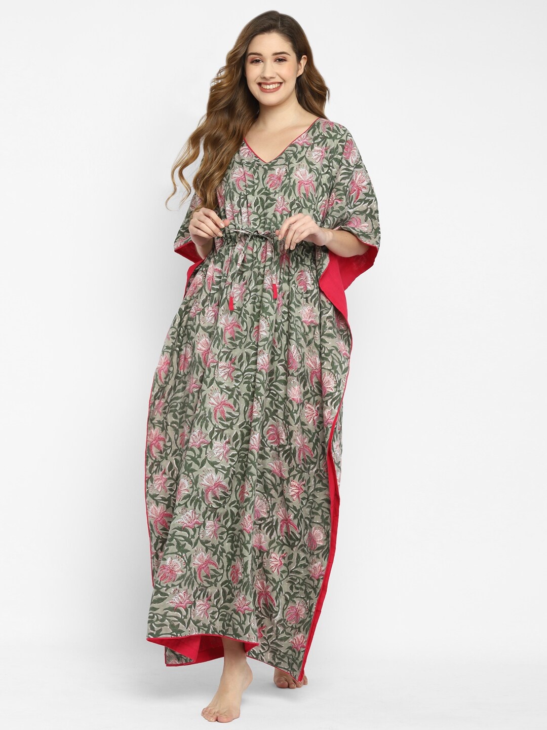 

uNidraa Grey Printed Maxi Nightdress