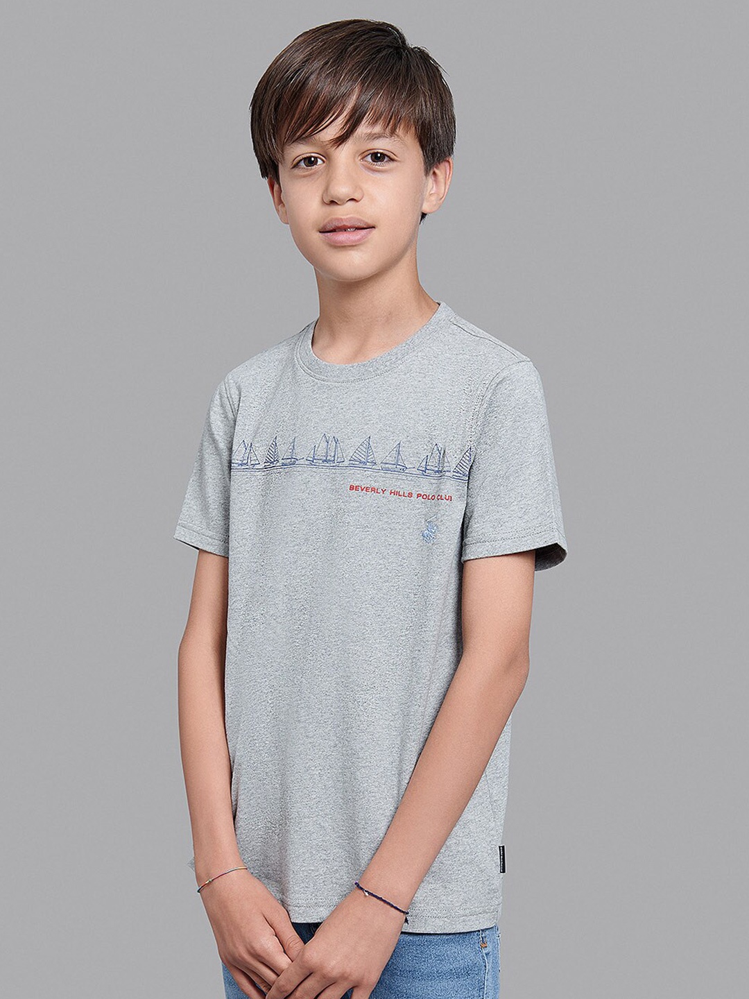 

Beverly Hills Polo Club Boys Grey Typography Printed Applique T-shirt