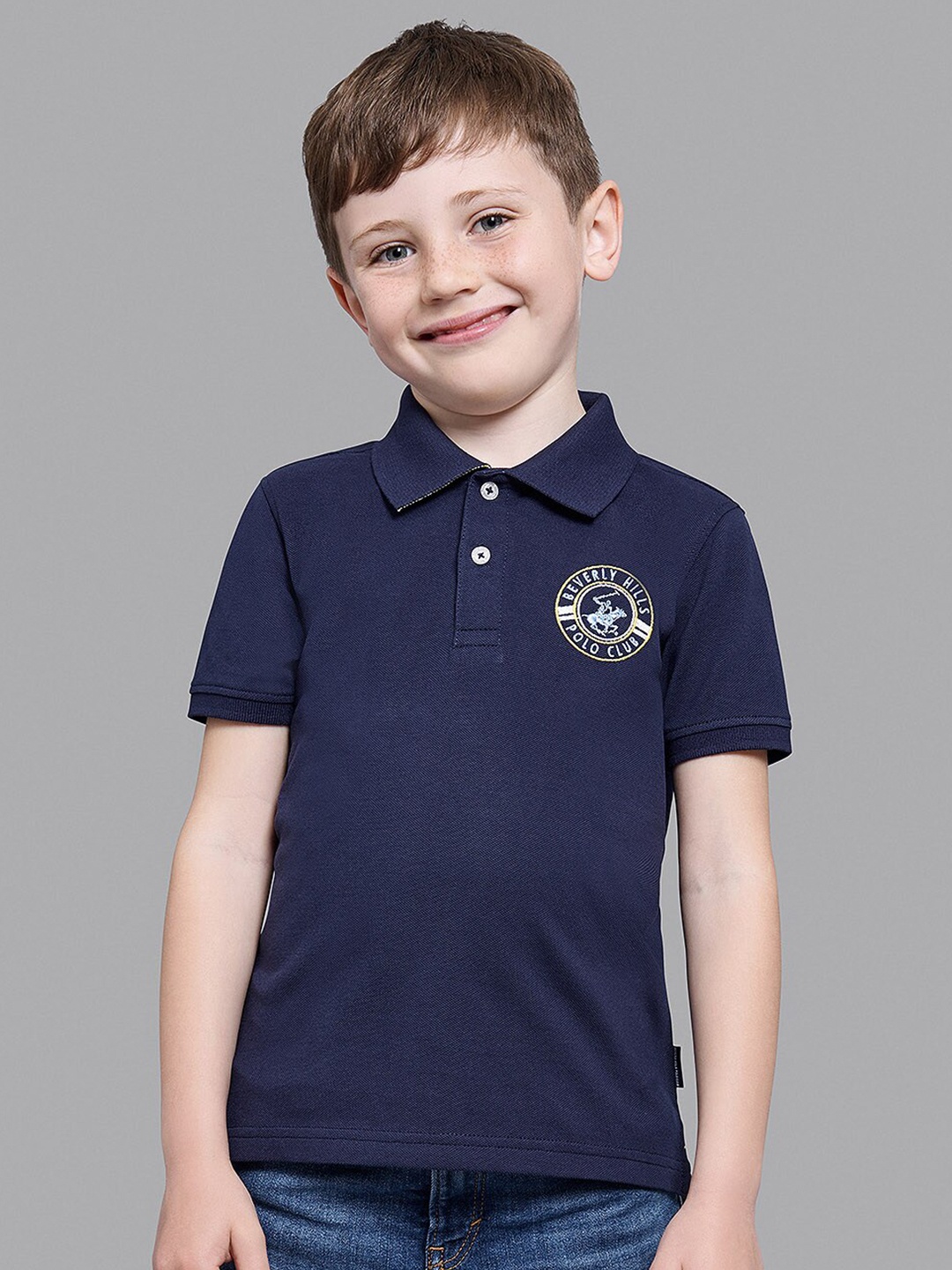 

Beverly Hills Polo Club Boys Navy Blue Polo Collar Applique T-shirt