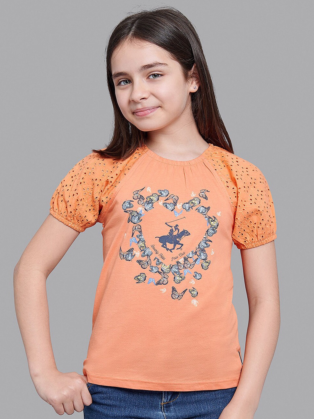 

Beverly Hills Polo Club Girls Coral Floral Printed T-shirt