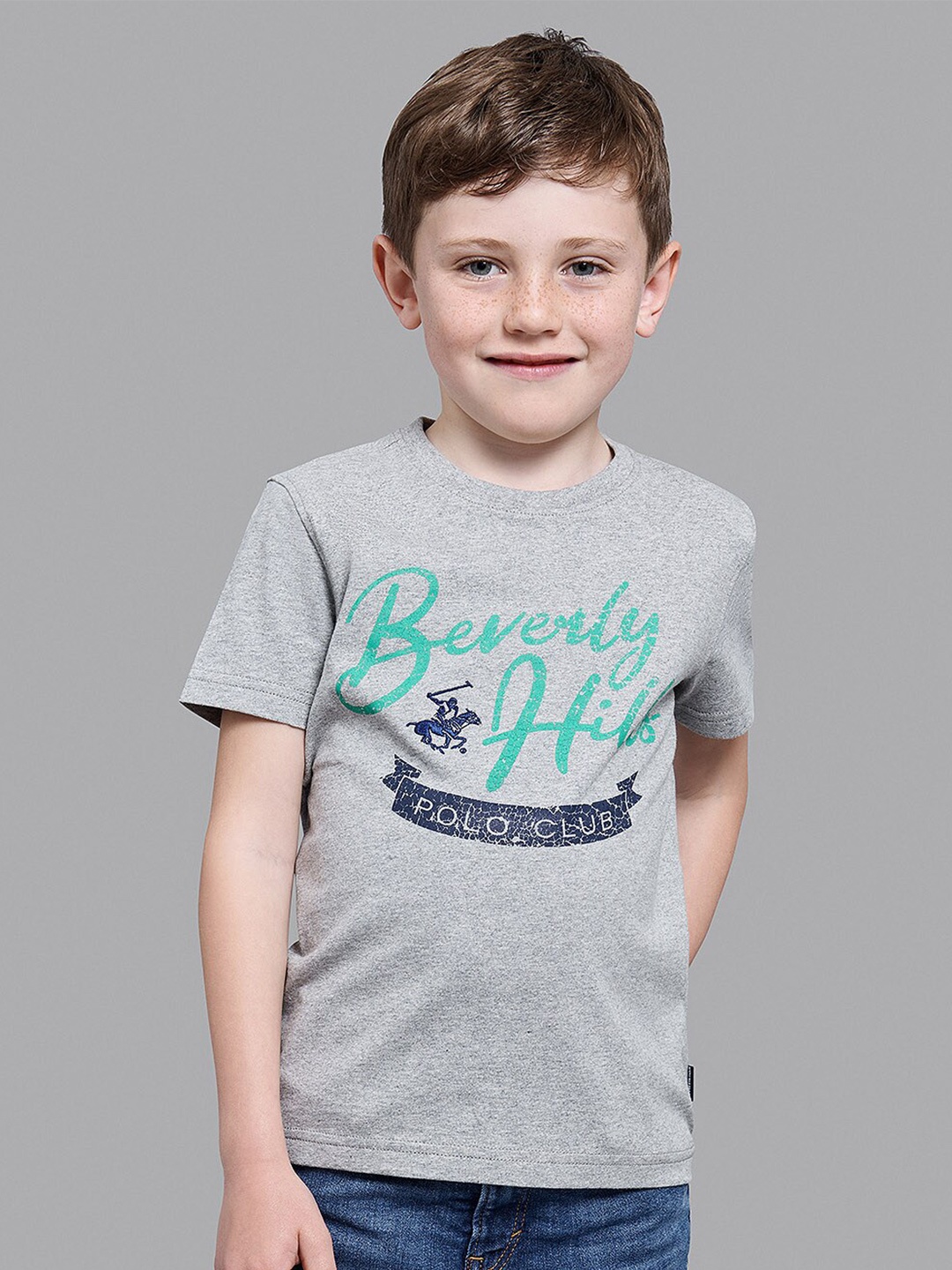 

Beverly Hills Polo Club Boys Grey Typography Printed Applique T-shirt