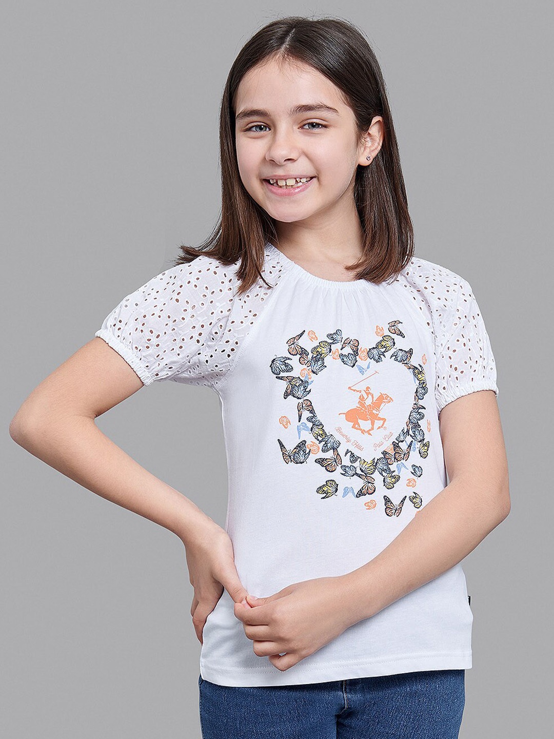 

Beverly Hills Polo Club Girls White Floral Printed T-shirt