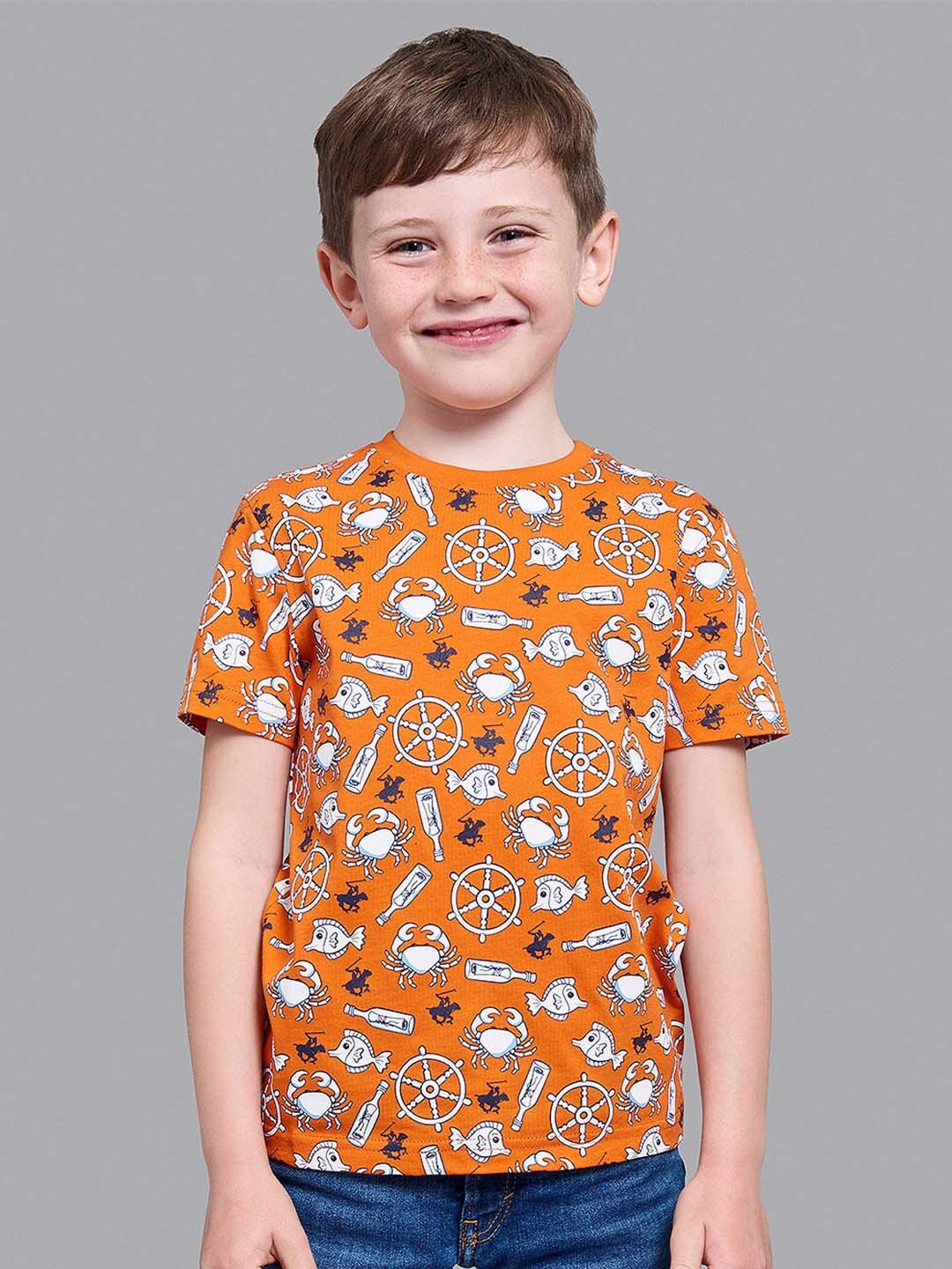 

Beverly Hills Polo Club Boys Orange Printed T-shirt