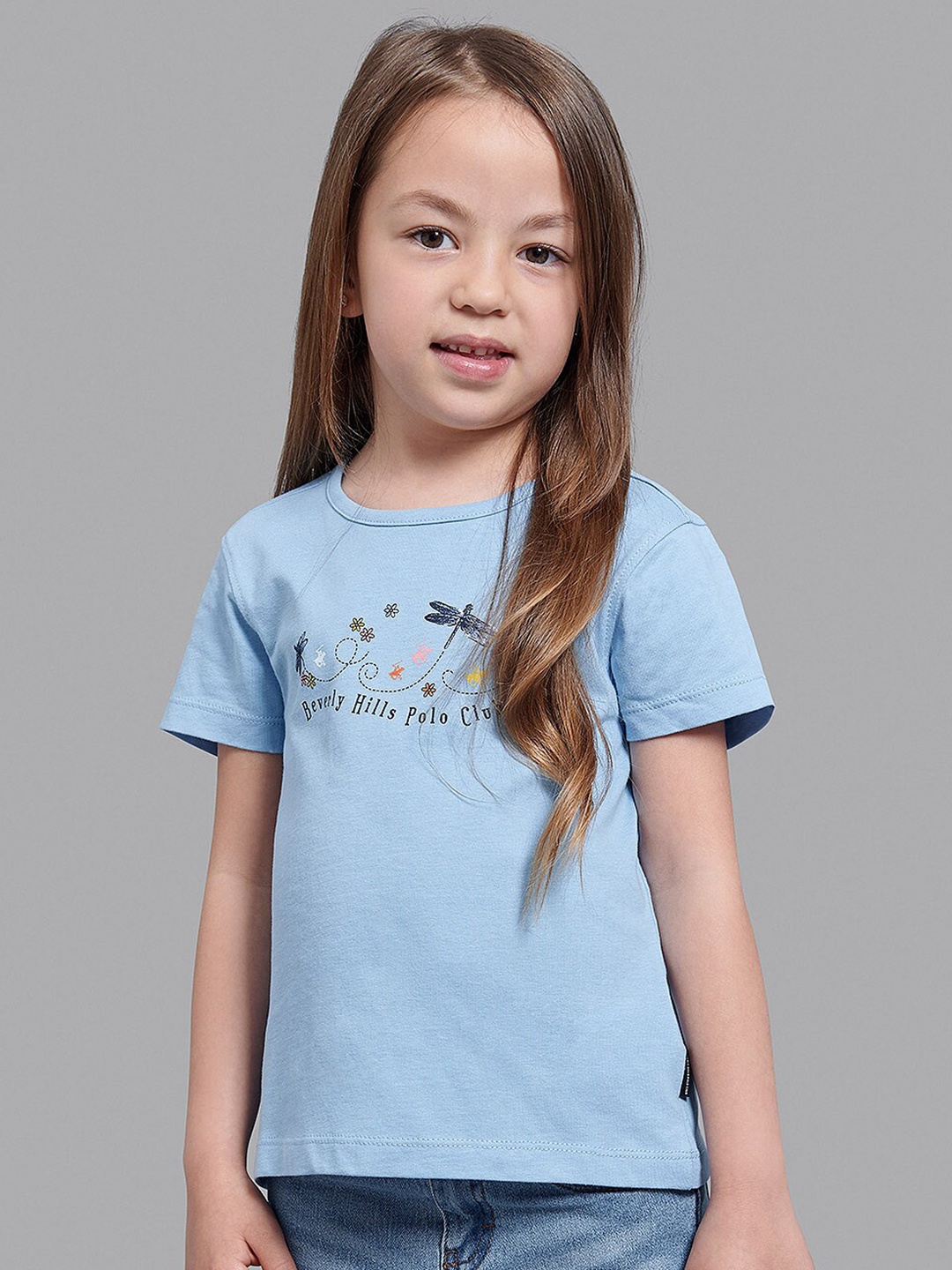 

Beverly Hills Polo Club Girls Blue & rich black Typography Printed T-shirt