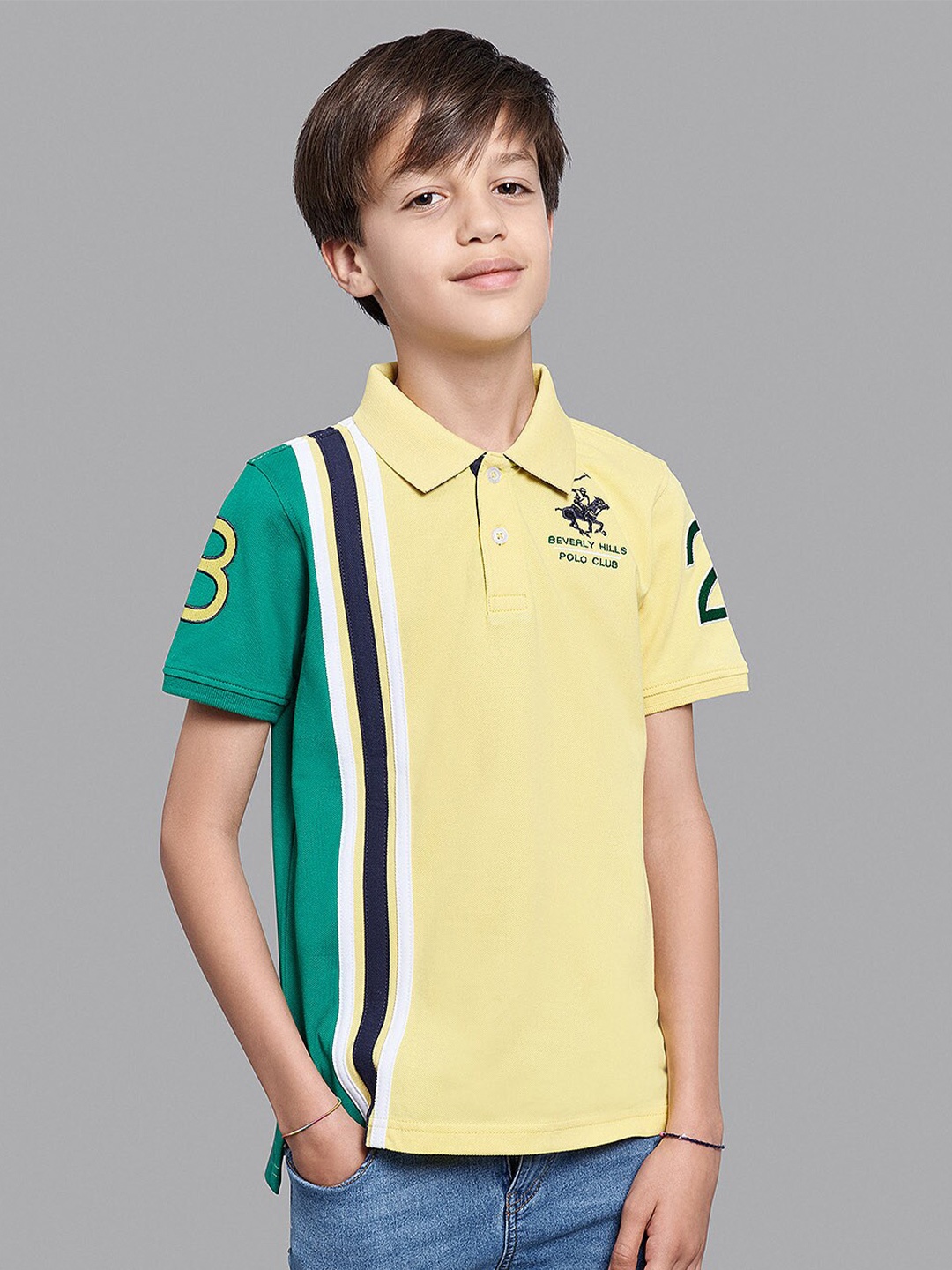 

Beverly Hills Polo Club Boys Yellow Typography Polo Collar T-shirt