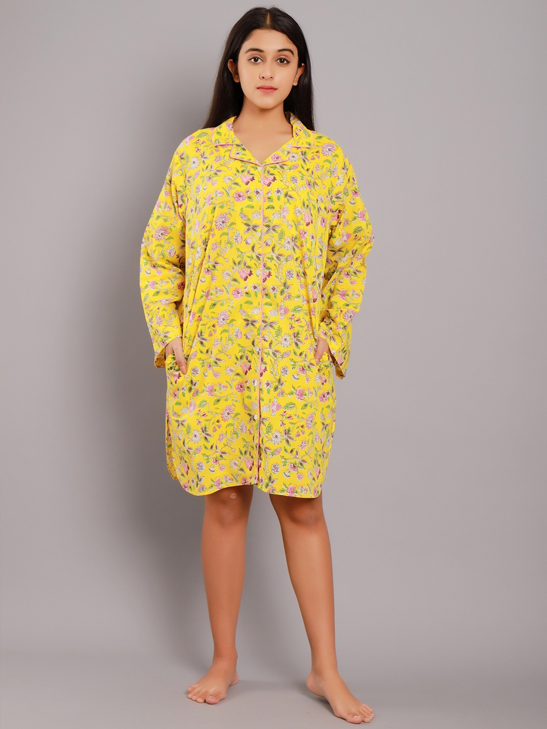 

GAURANCHE Yellow Printed Nightdress